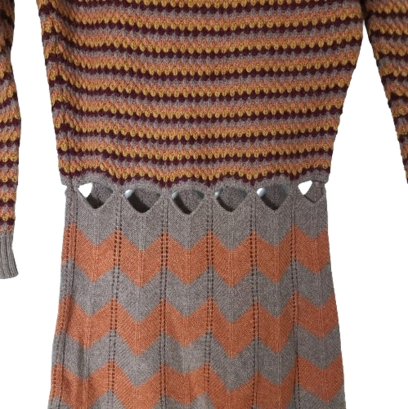 SEE BY CHLOE Brown and Orange Cutout Knitted Wool Sweater Dress Women's Size 2 - Picture 11 of 15